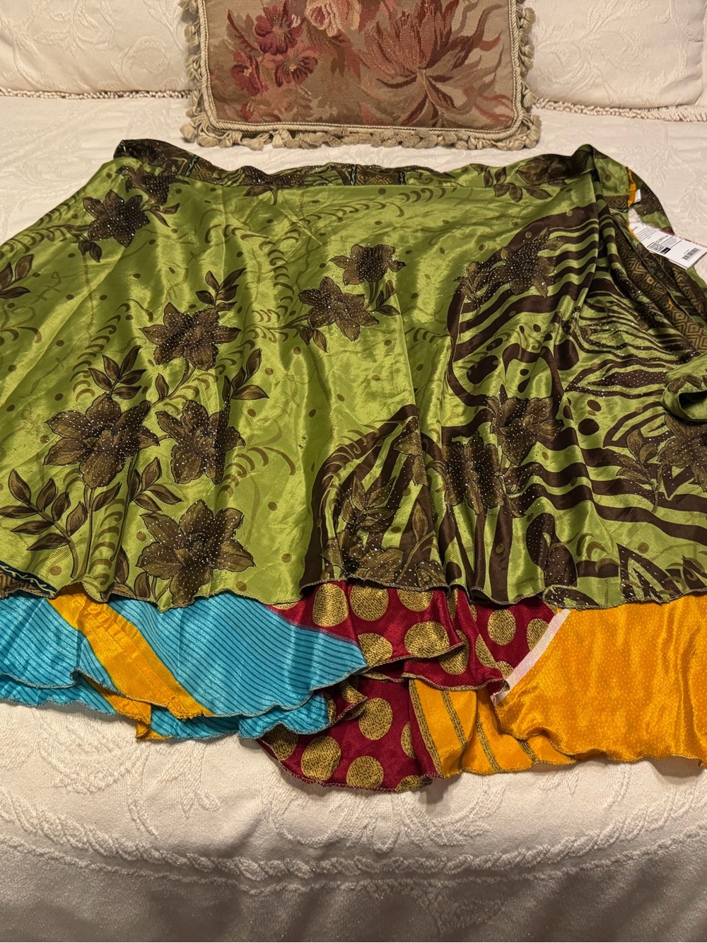 NWT Darn Good Yarn Recycled Sari Silk Wrap Skirt XL 14-20 Boho Handmade